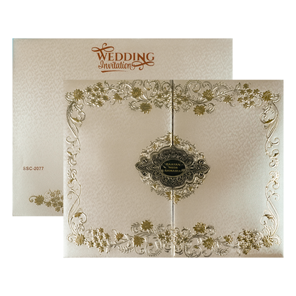 Gold Floral Ornate Padded Wedding Card-KSSC2077