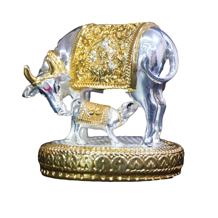 Cow and Calf Idol in Silver &amp; Gold Finish-King of Cards