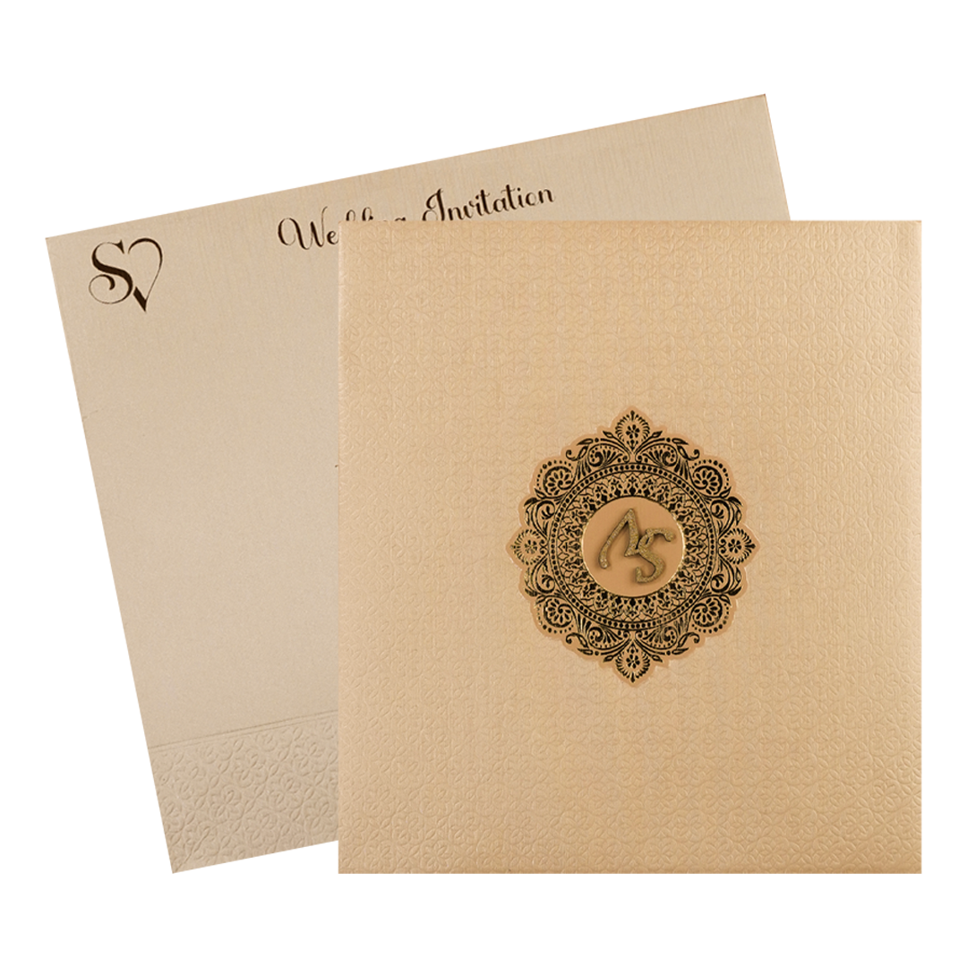 Peach Monogram Padded Wedding Card-KSI64440