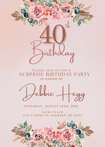Pink Floral Surprise Birthday Invitation-AASBI001