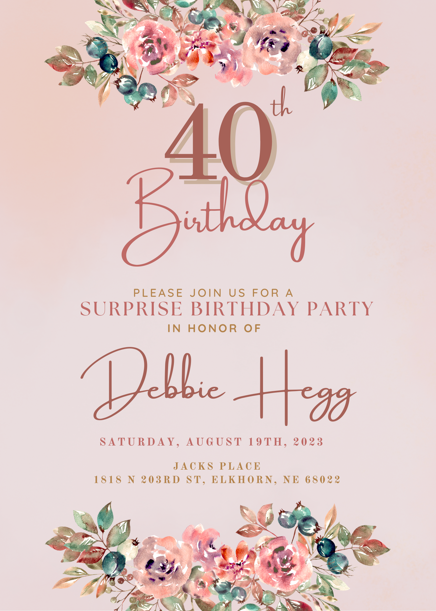 Pink Floral Surprise Birthday Invitation-AASBI001