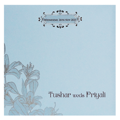 Light Blue Floral Nameplate Wedding Card Design-King of Cards