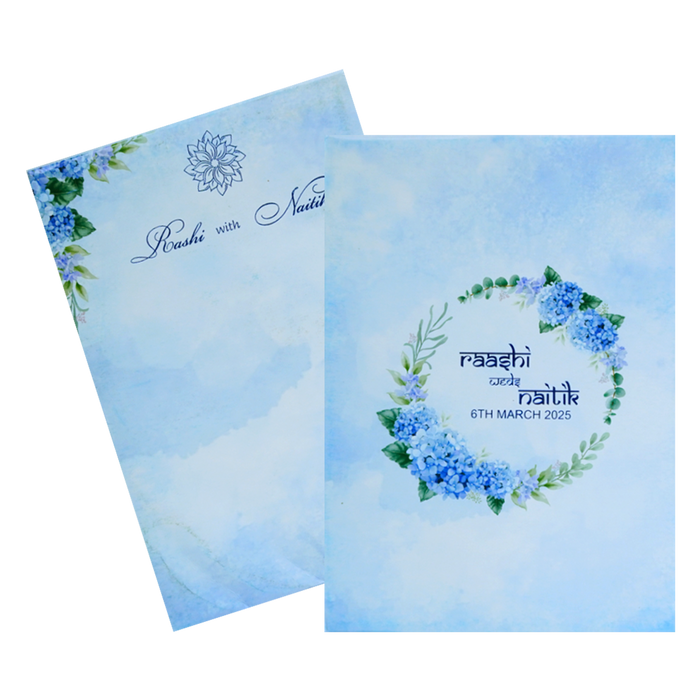 Blue Floral Padded Invitation Card-King of Cards