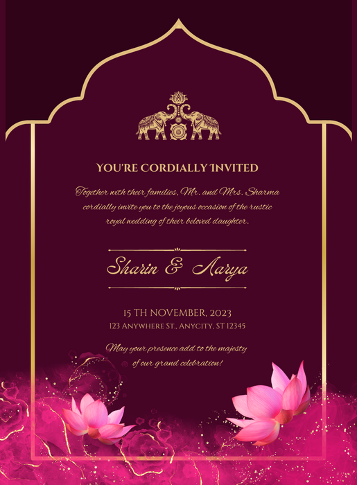 Maroon and Pink Elegant Floral Wedding Invitation-EINK0034
