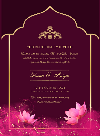 Maroon and Pink Elegant Floral Wedding Invitation-EINK0034