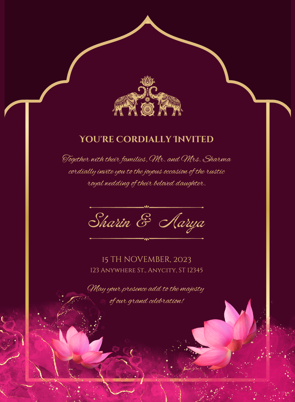 Maroon and Pink Elegant Floral Wedding Invitation-EINK0034