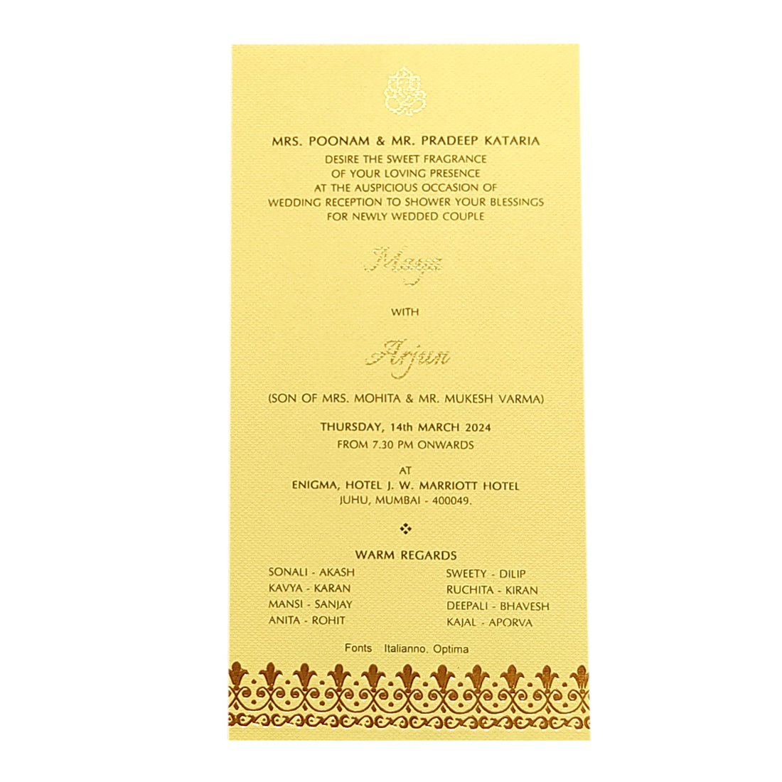 Cream Floral Single Invitation Card-KRCS6052