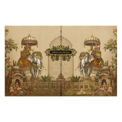 Cream Palace Elephant Padded Wedding Card-KSH72170