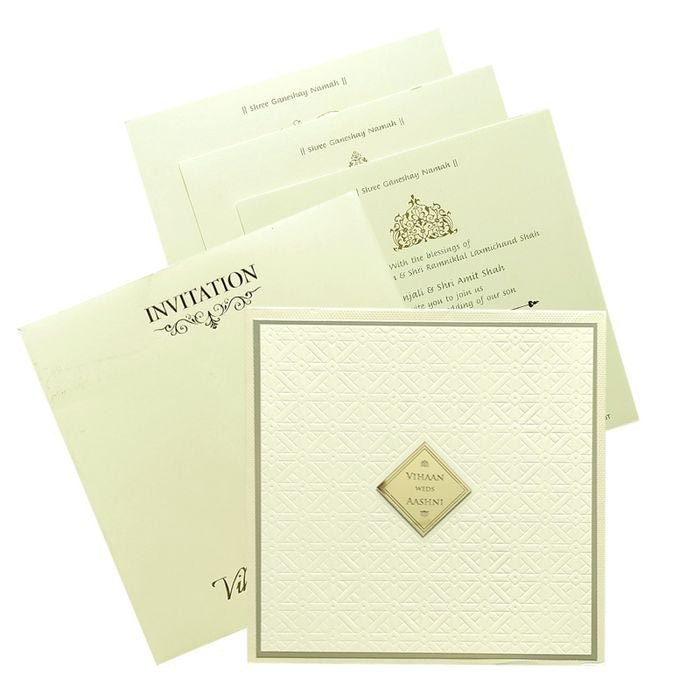 Selling White embossed padded invitation card online. Buying invitation cards made easy with King of Cards! &amp;