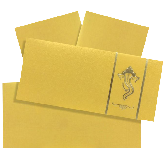 Gold personal invitation card with floral print at the borders in gold foiling.