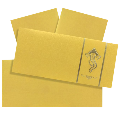 Gold personal invitation card with floral print at the borders in gold foiling.