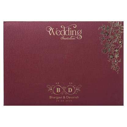 Maroon Gold Floral Padded Wedding Card-KSSC2140