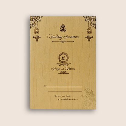 Gold Ganesha Door Style Wedding Card - KNKR041G