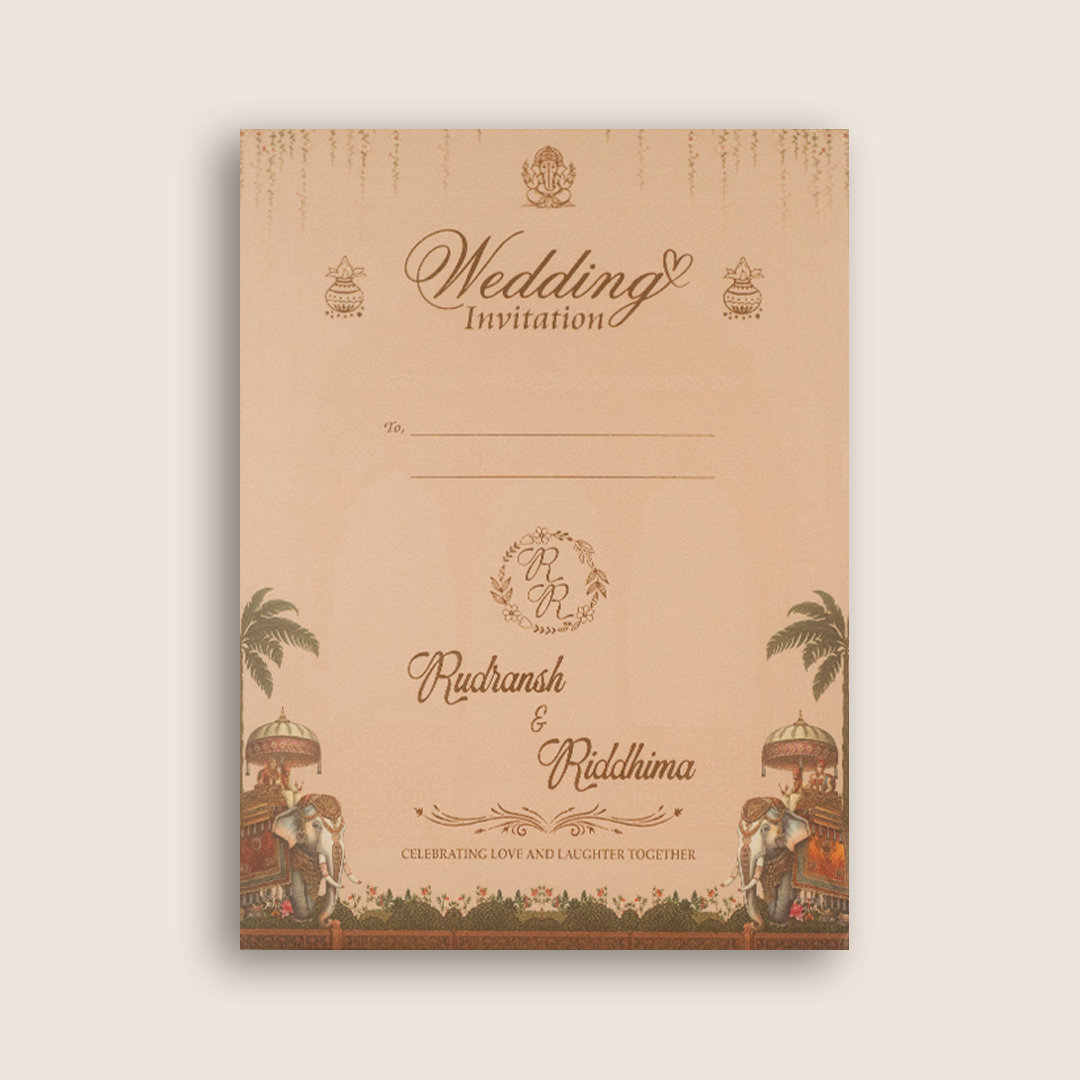 Peach Royal Baraat Padded Door Style Wedding Card - KSH18490