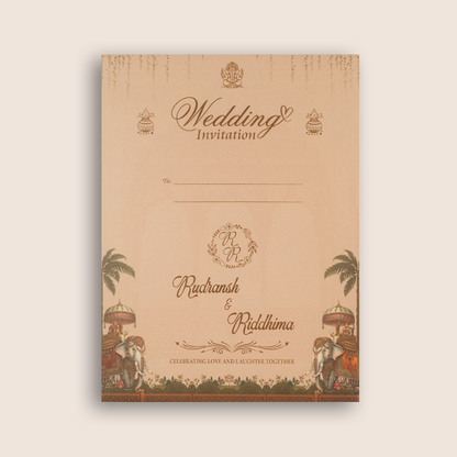 Peach Royal Baraat Padded Door Style Wedding Card - KSH18490