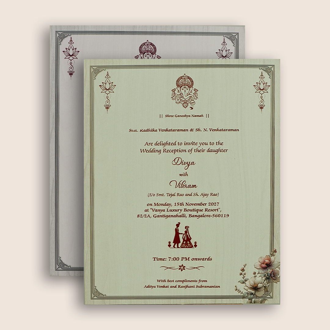 Cream Floral Door Style Wedding Invitation Card - KNKN6324
