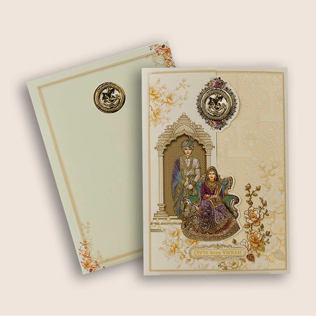 Cream Bride Groom Door Style Wedding Card - KNAR2409