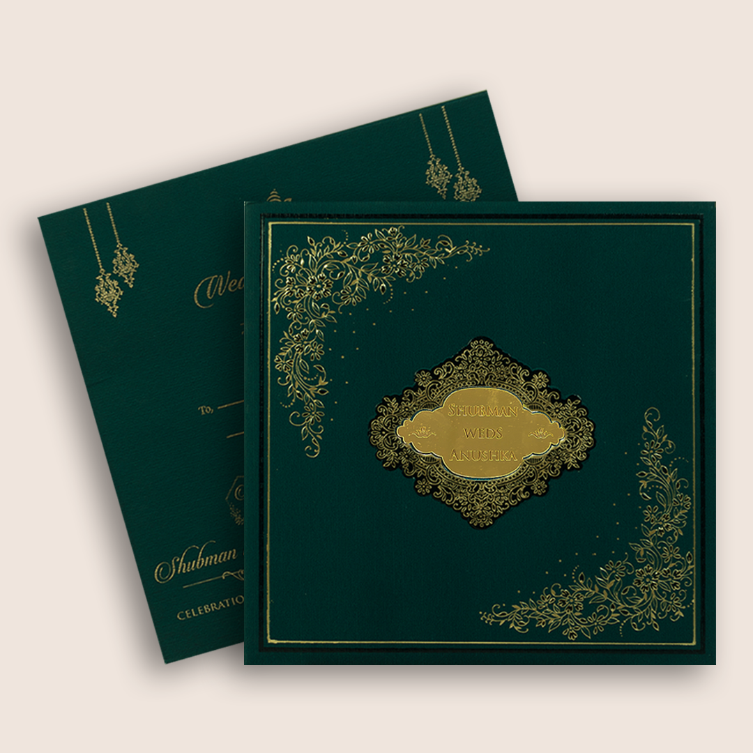 Teal Blue Embossed Floral Padded Marriage Invitation - KRB10430
