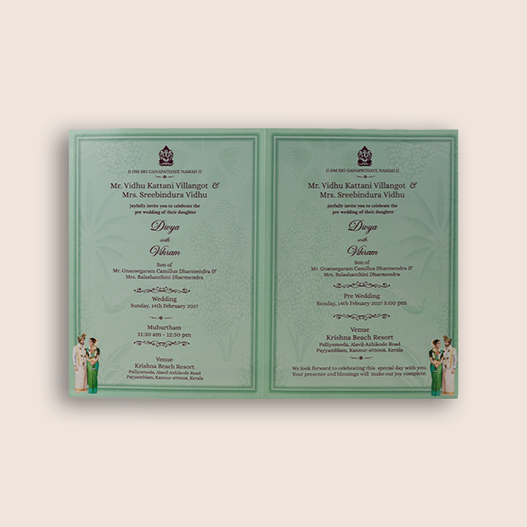 Green Bride Groom Laser Cut Bag Style Wedding Card - KNAS3107
