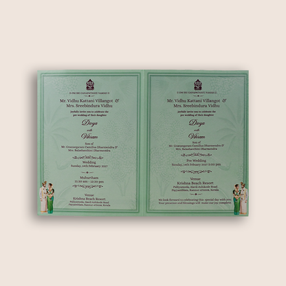 Green Bride Groom Laser Cut Bag Style Wedding Card - KNAS3107