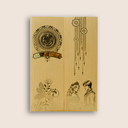 Gold Ganesha Door Style Wedding Card - KNKR041G