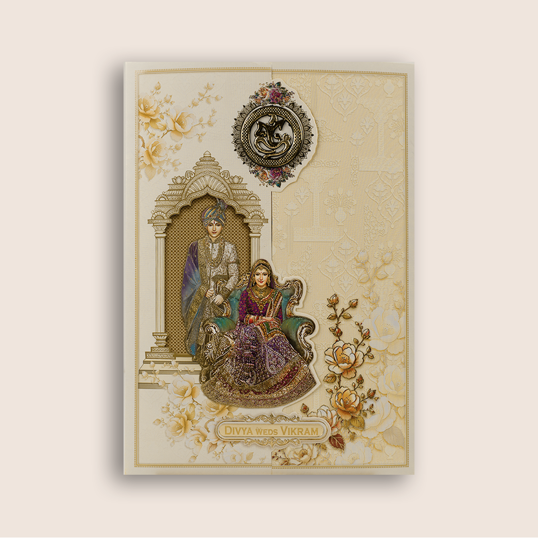 Cream Bride Groom Door Style Wedding Card - KNAR2409