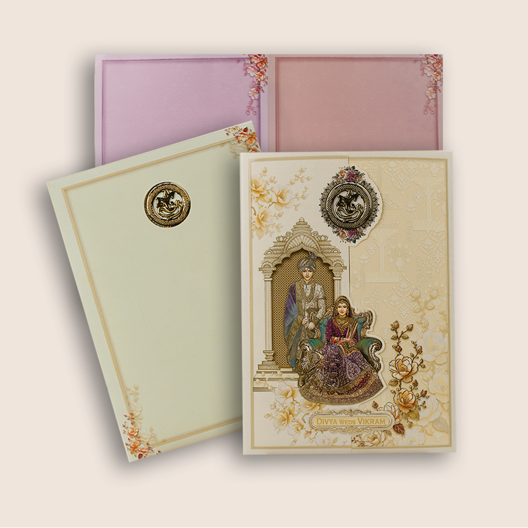 Cream Bride Groom Door Style Wedding Card - KNAR2409
