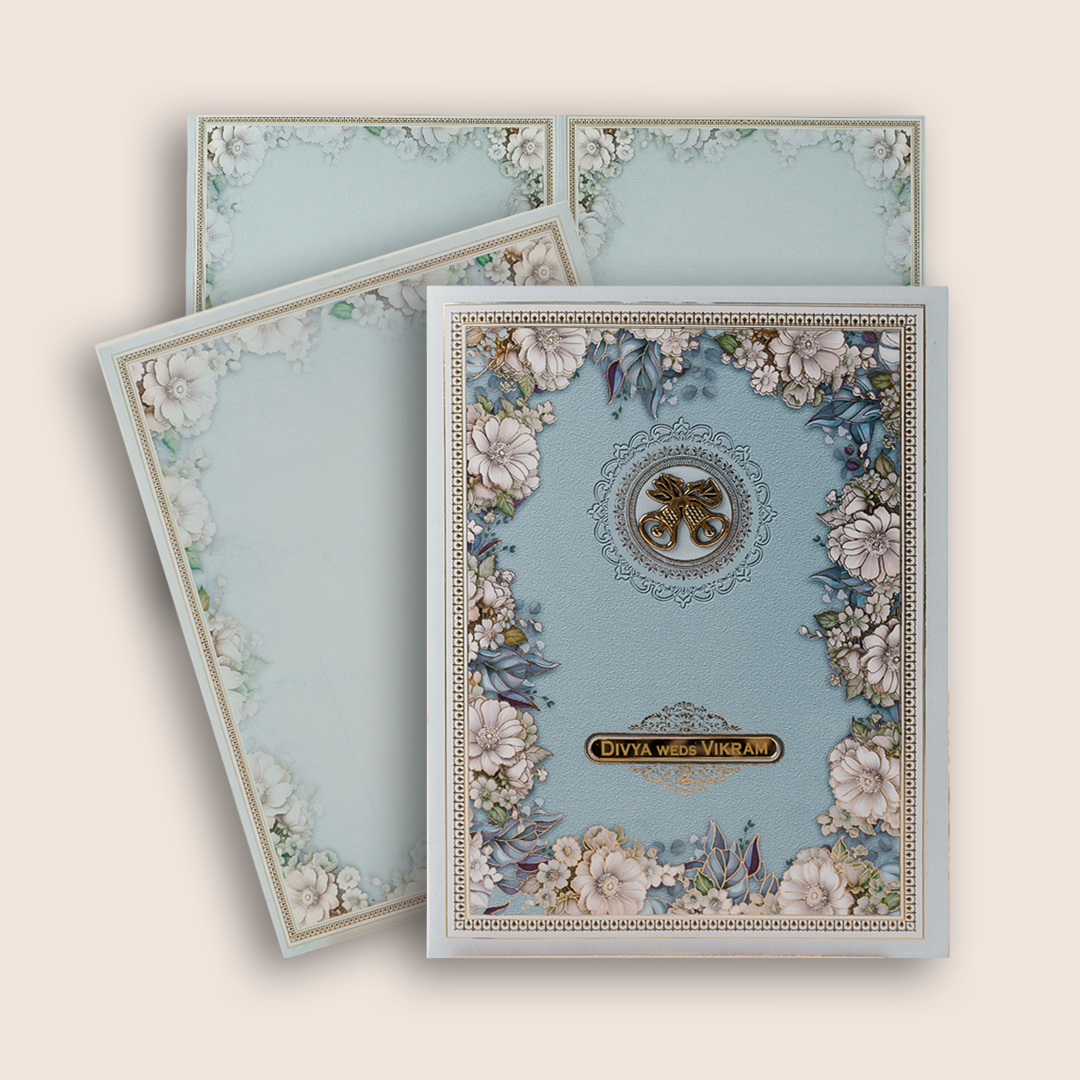 Blue Floral Marriage Invitation Card - KNKC6207