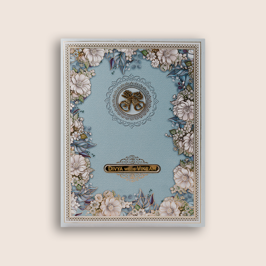 Blue Floral Marriage Invitation Card - KNKC6207