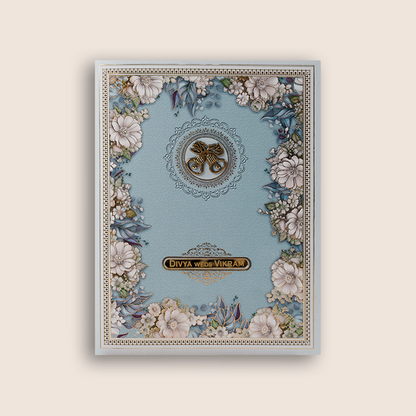 Blue Floral Marriage Invitation Card - KNKC6207