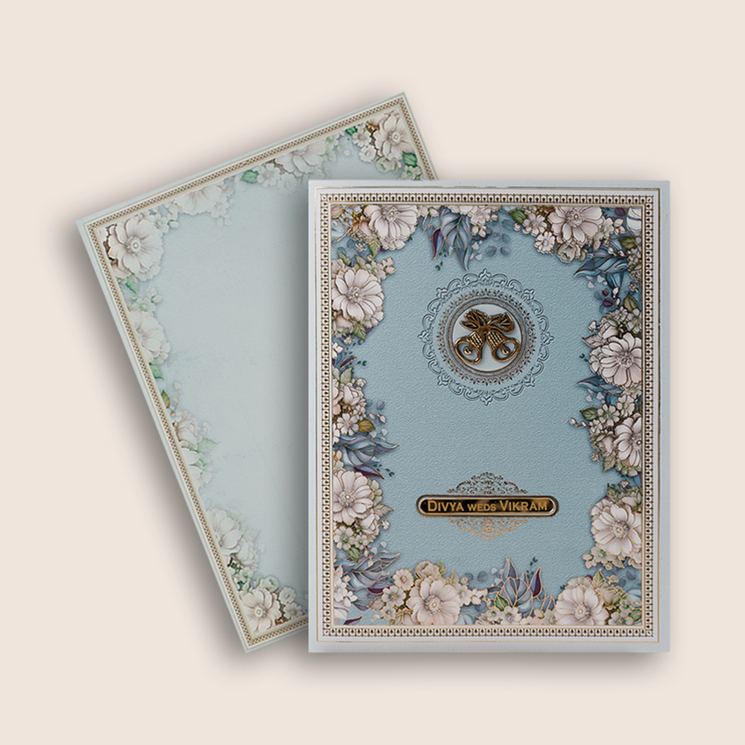 Blue Floral Marriage Invitation Card - KNKC6207