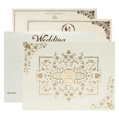Check out White Gold Floral Padded Wedding Card at best price. ✅WhatsApp Support✅Express Delivery.