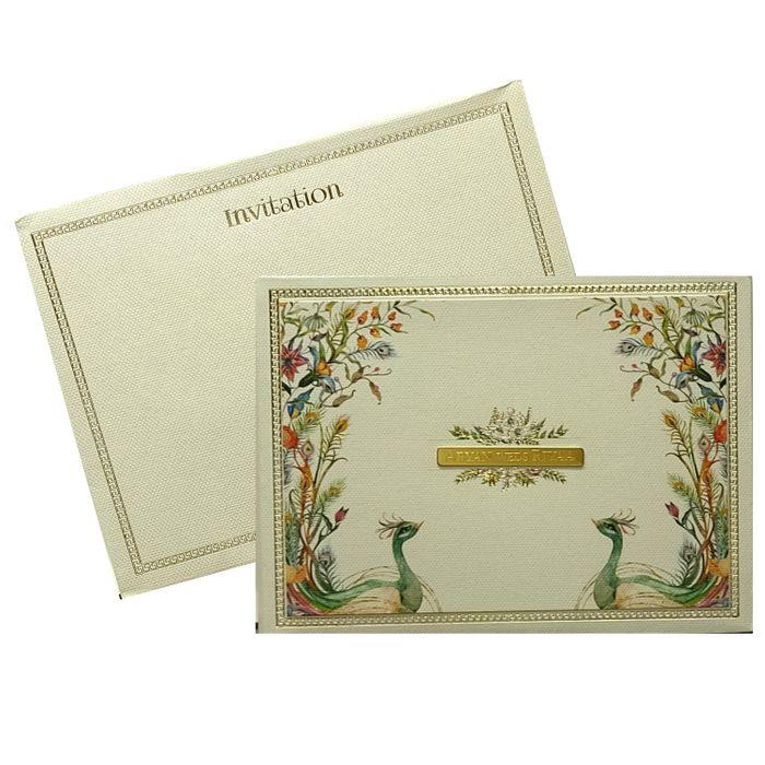 Grey Peacock Padded Invitation Card-King of Cards