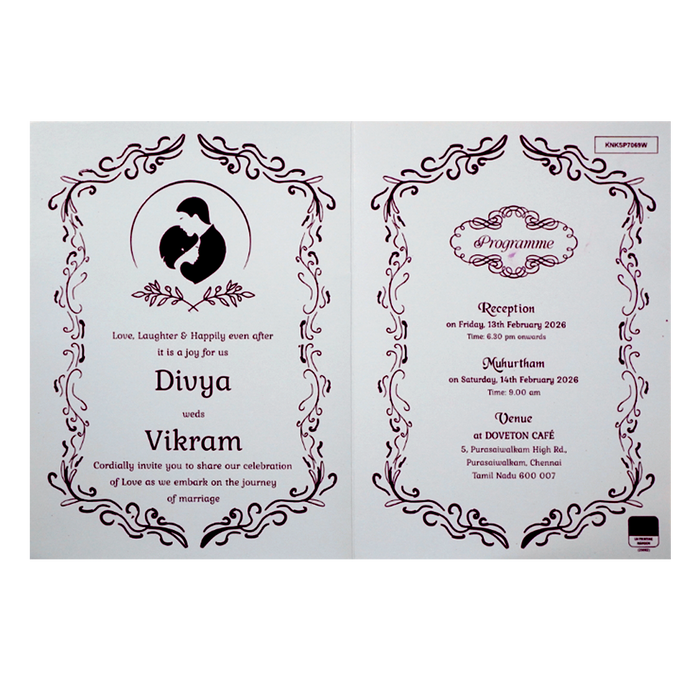 White Floral Embossed Door Invitation Card-King of Cards