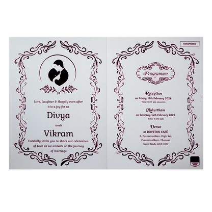 White Floral Embossed Door Invitation Card-King of Cards