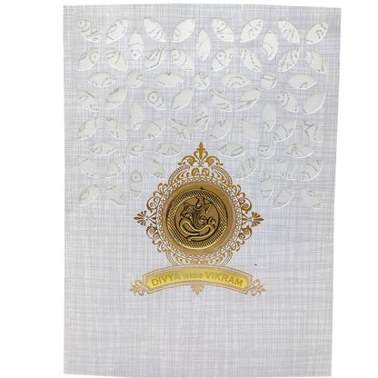 Grey Metallic Laser Cut Wedding Card In Gold Wolly-KNK7034G-King of Cards