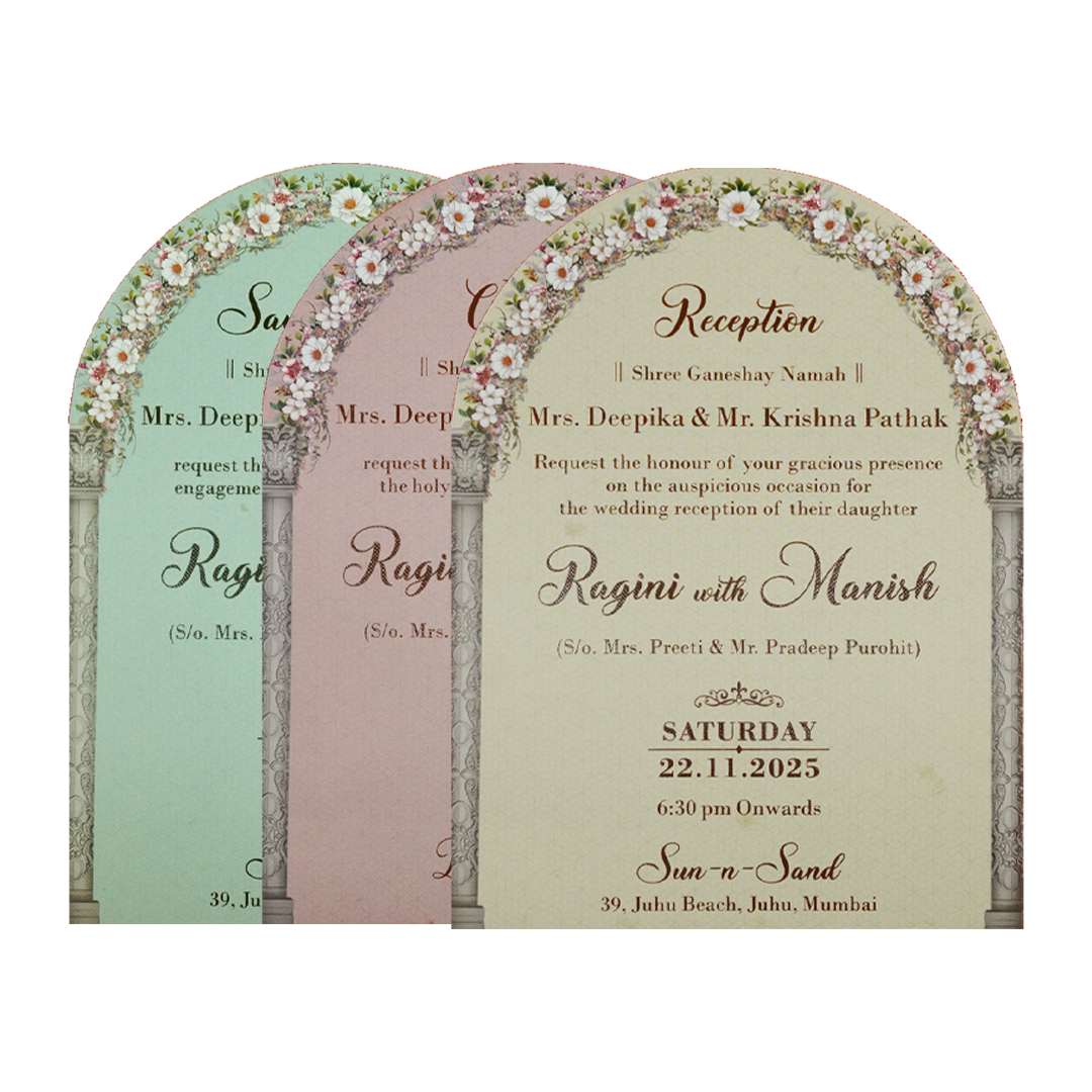 Blue Floral Arch Wedding Card-KSI64130