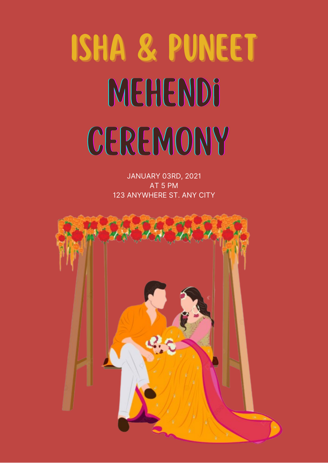 Maroon Love Mehndi Ceremony Invitation-AAMCI005