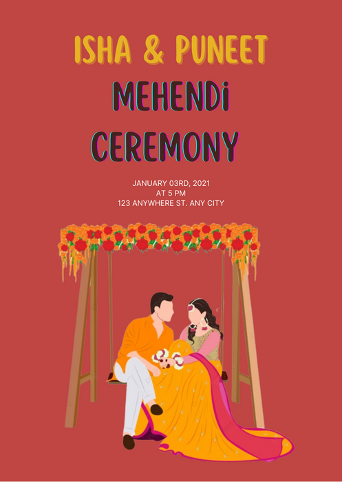 Maroon Love Mehndi Ceremony Invitation-AAMCI005