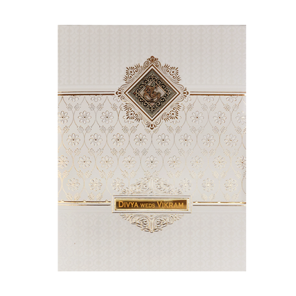 White Gold Floral Padded Wedding Card-KNMS9307