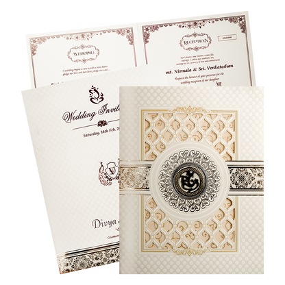 White Ganesha Laser-Cut Wedding Card-KNJS2059