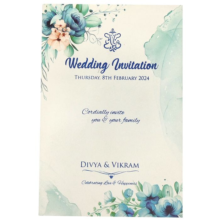 Blue Floral Single Sheet Invitation Card-King of Cards