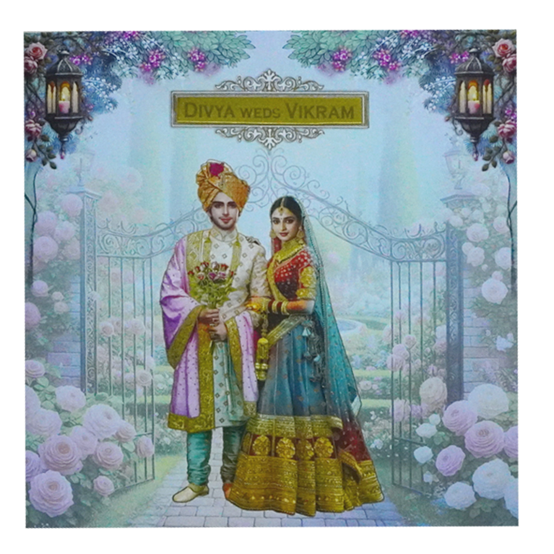 Jade Green Bride and Groom Wedding Card-KNSN6709B