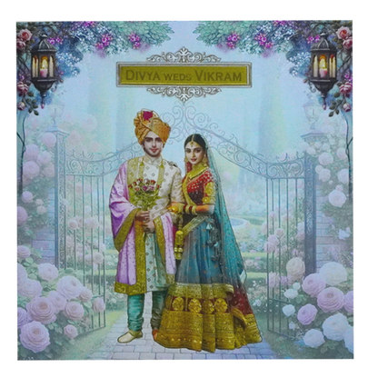 Jade Green Bride and Groom Wedding Card-KNSN6709B