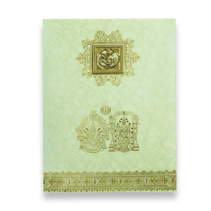 Green Gold Foil Balaji Wedding Card-KNKR022N