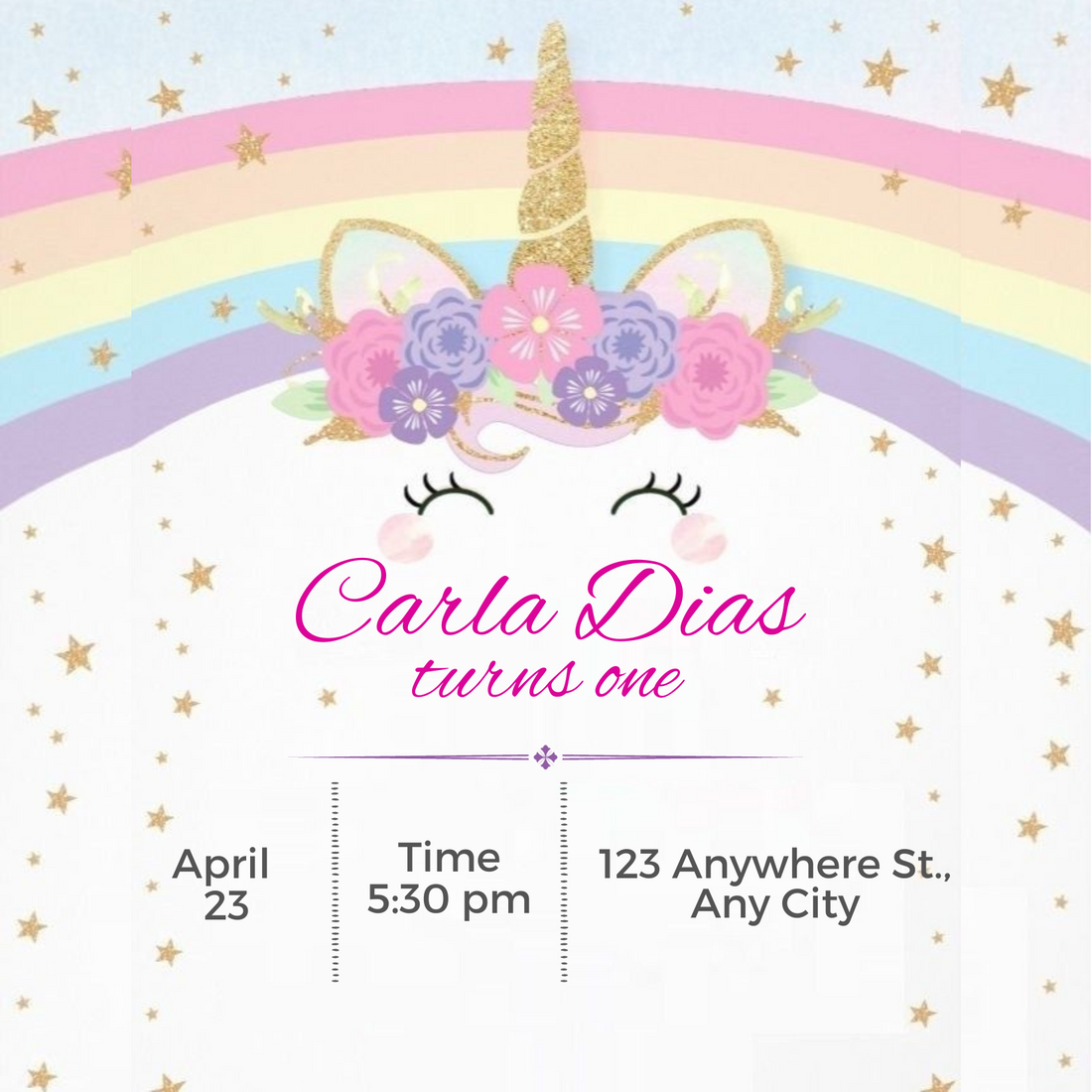 Pink Magical Unicorn Invitation-AAUNI001