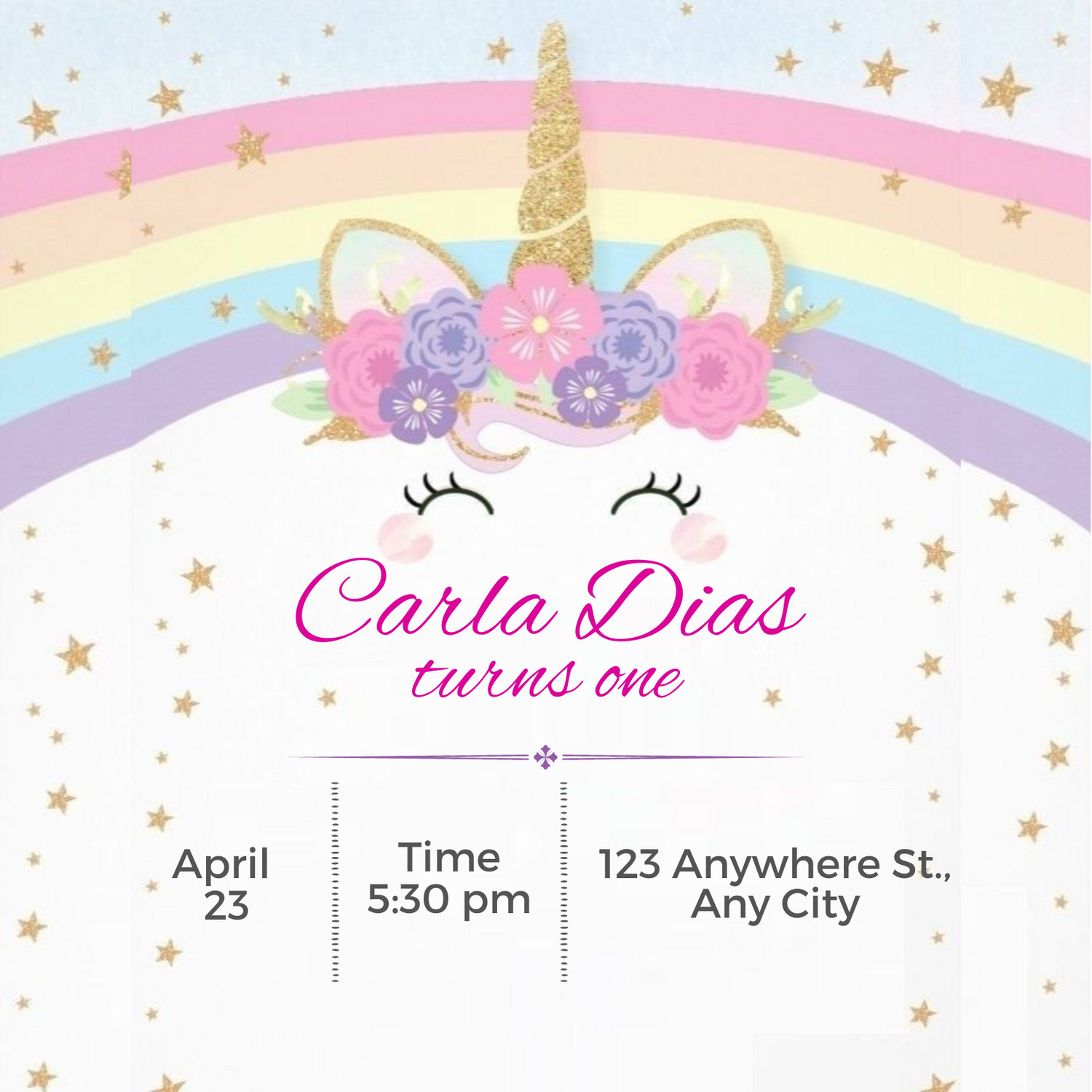 Pink Magical Unicorn Invitation-AAUNI001
