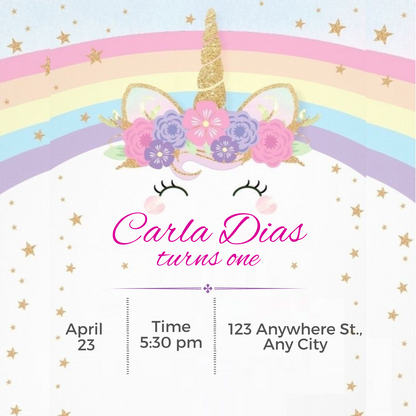 Pink Magical Unicorn Invitation-AAUNI001
