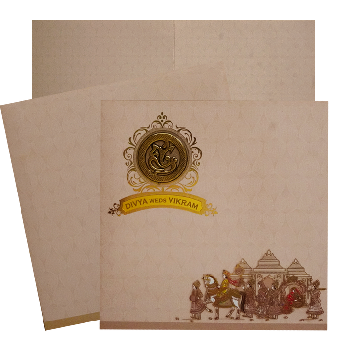 Coral Barat Theme Wedding Card-King of Cards