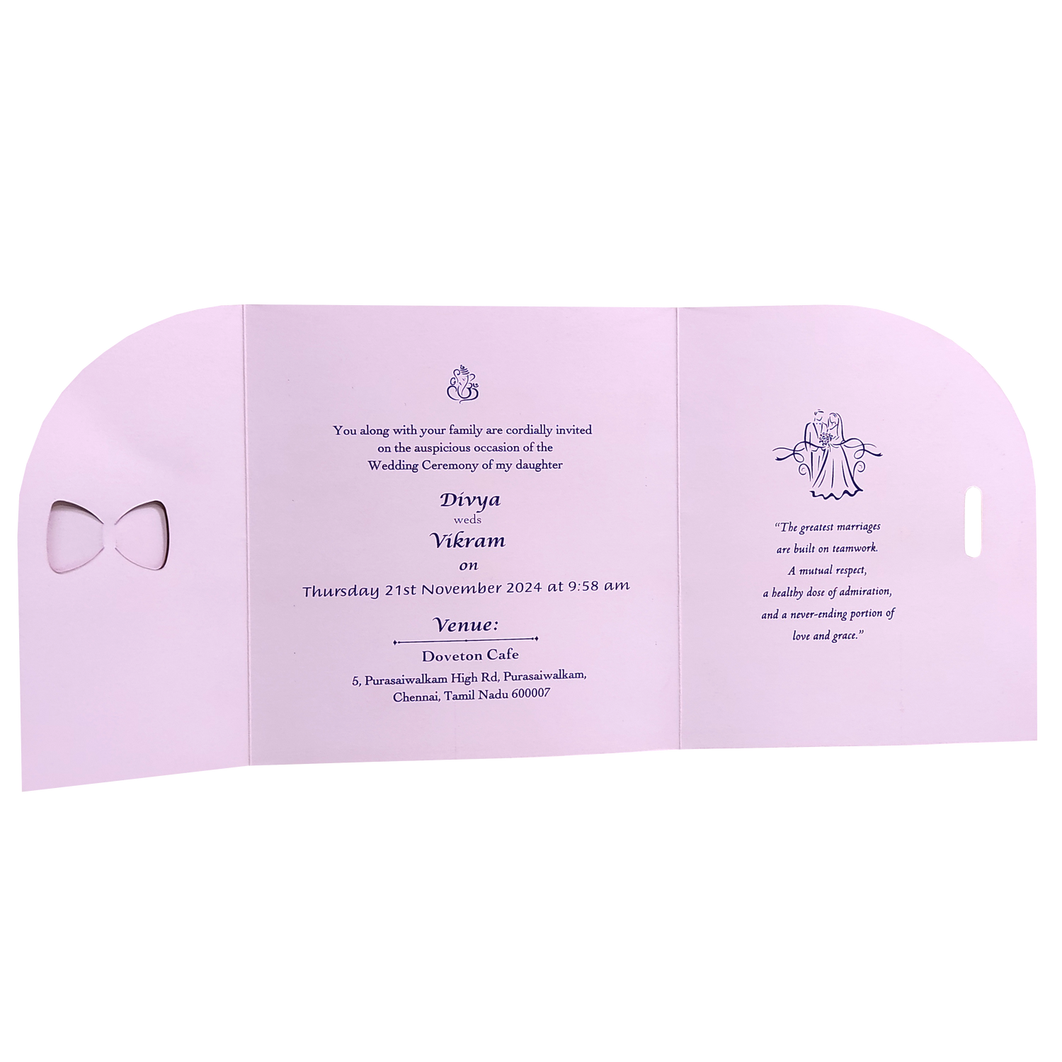 Light Pink Bow Twofold Wedding Card-KNTH9602P